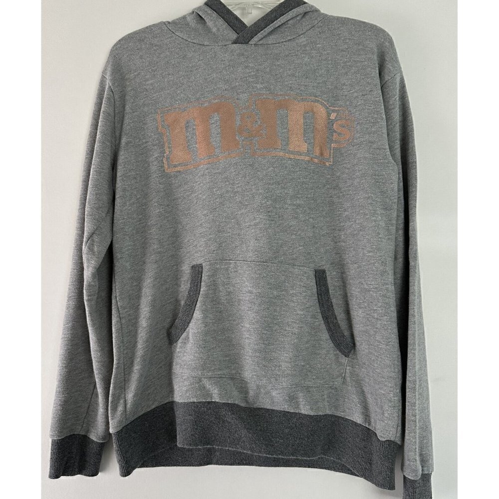 M & M World Gray Women’s Medium Pullover Hoodie Sweatshirt Bronze Letters